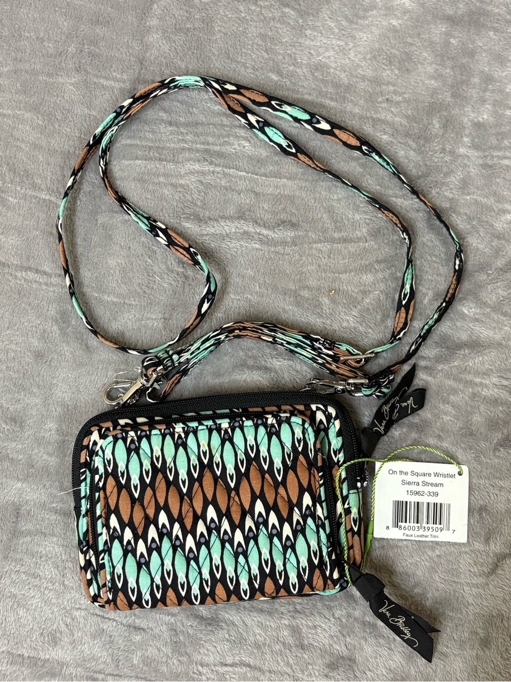 Vera Bradley Sierra Stream Crossbody Wristlet - Mint, Brown & Black